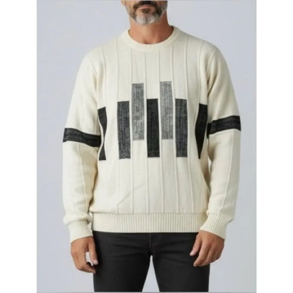 Vintage Protege Collection Crew Neck 3D Knit Abstract Sweater Cream Gray XL